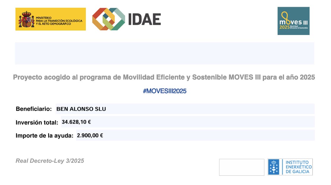 Subvención del programa de Movilidad Eficiente y Sostenible MOVES III